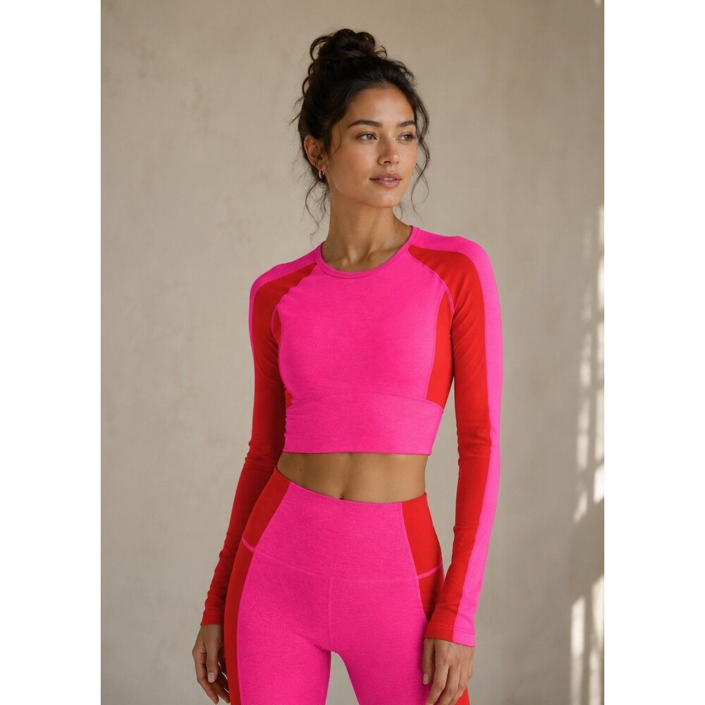 Beyond Yoga Spacedye Vitality Colorblock Pullover Pink Punch/Firecracker Red XL